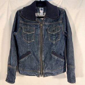 GAP Vintage Style Denim Jacket Ribbed Knit Collar & Trim